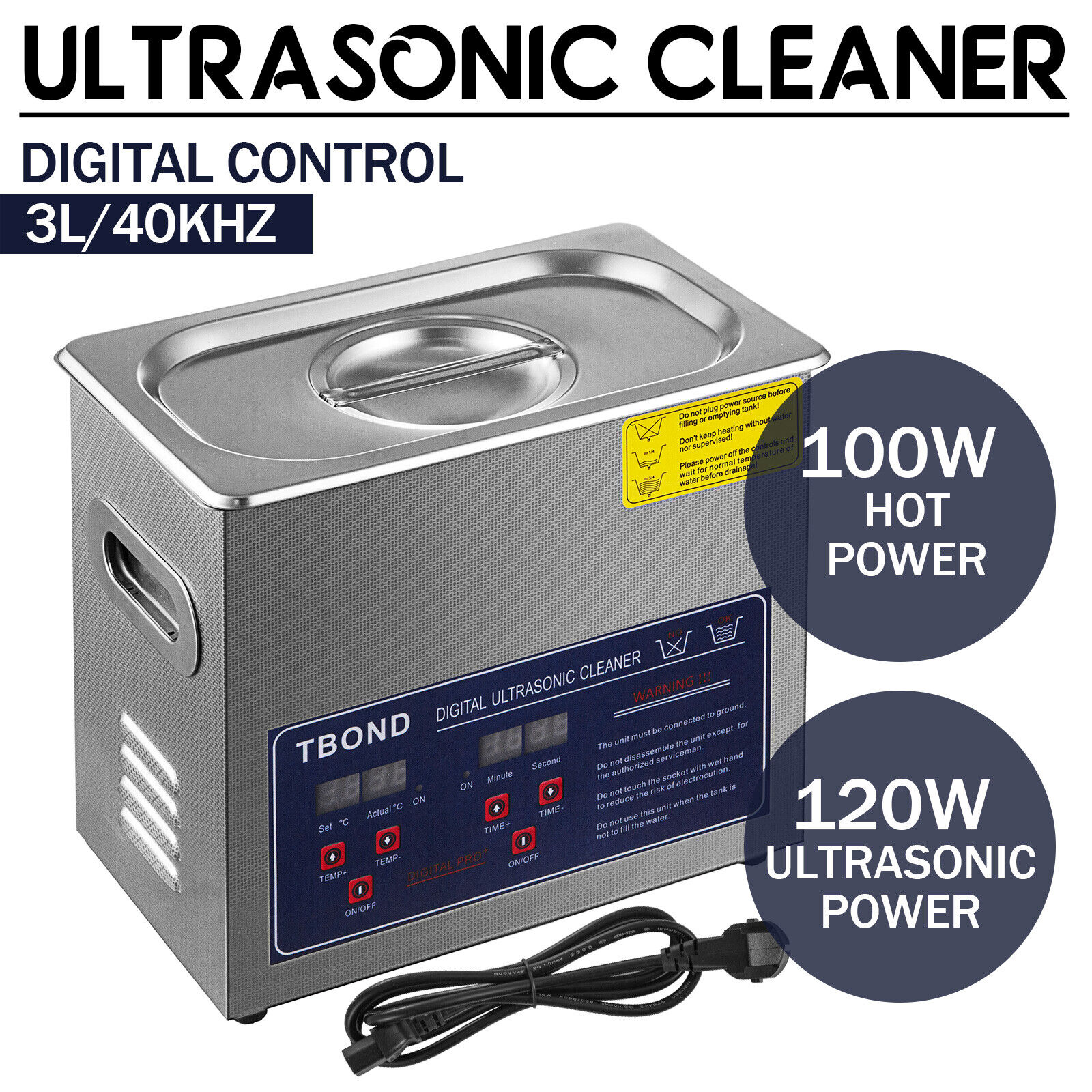 Commercial Ultrasonic Cleaner 3.2L Industry Heated w/Timer Jewelry Ring Glasses