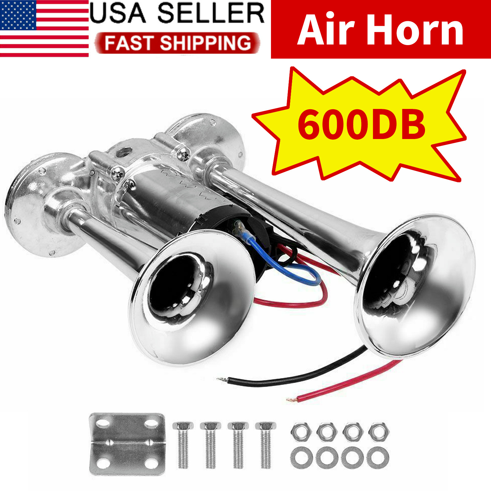 600DB Electric Air Horn Super Loud Train Dual Trumpets Car Truck Boat Speaker