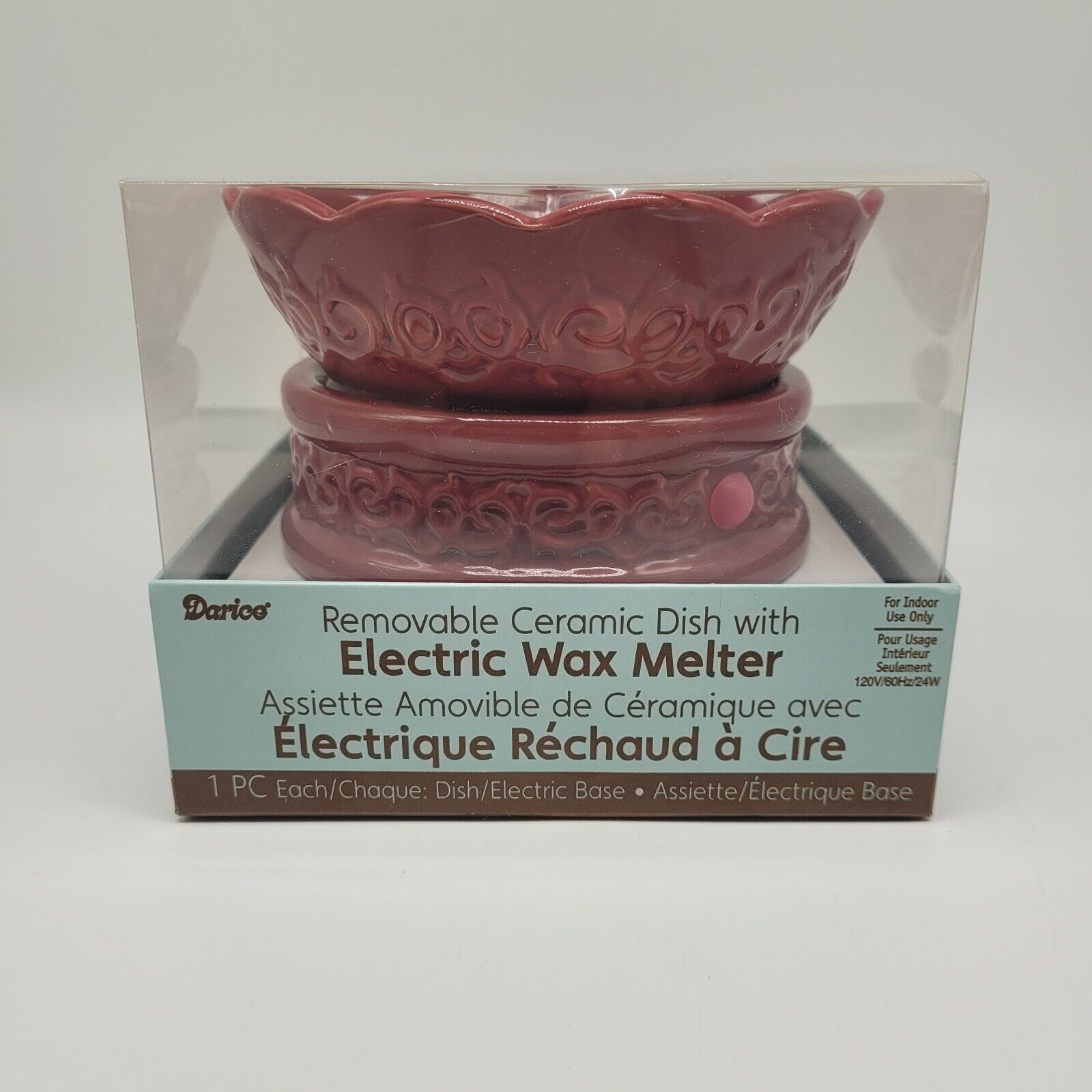 Darice Electric Wax Melter Ceramic Embossed Design Burgundy W/Removable Dish