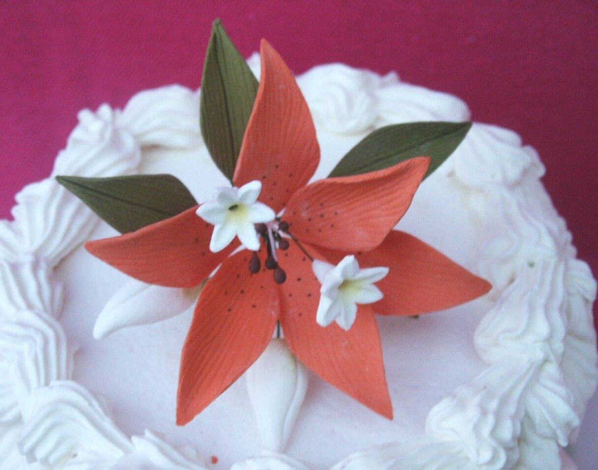 FREE SHIPPING Gum Paste Sugar Orange Lily Stephanotis Leaves Cake Flowers