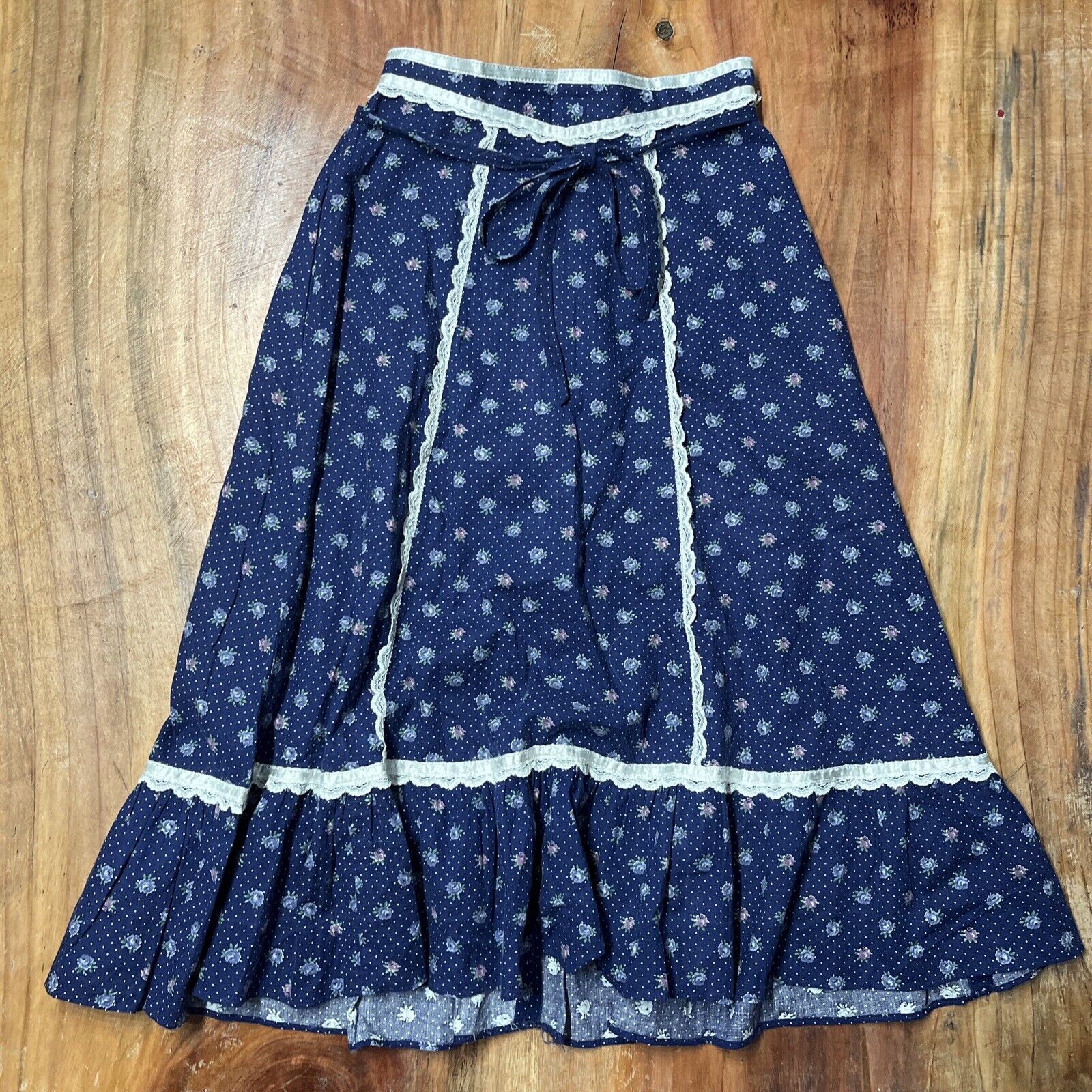 Vintage Gunne Sax Girls Skirt 12 Youth Blue Prairie Mcclintock Gunnies A4-15
