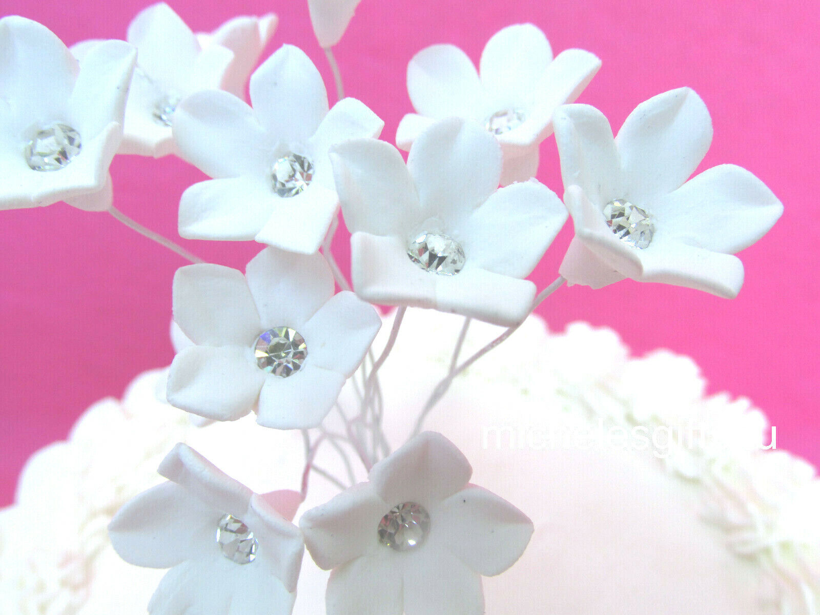 12 Sugar Gum Paste White Stephanotis Cherry Blossoms Metallic Centers Flowers