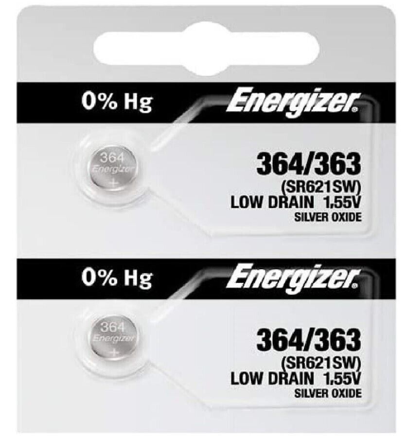2 x Fresh Stock Energizer Watch Silver Oxide Batteries 364/363 SR621SW Battery