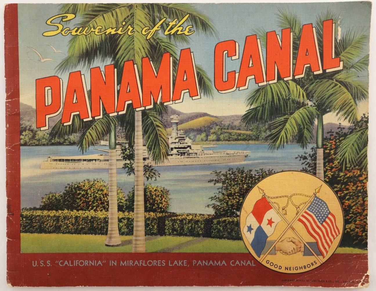 VTG Souvenir View Book Panama Canal by Curtis Teich Collection B&W Photos 1941