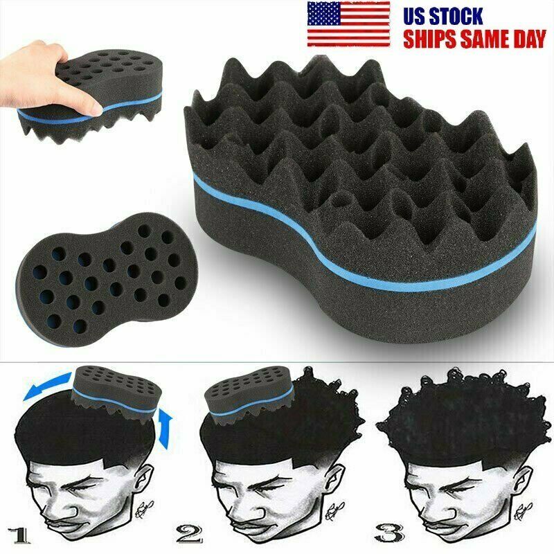 Double-Side Wave Barber Hair Brush Sponge Twist Curls Coil Dreads Afro Locs US