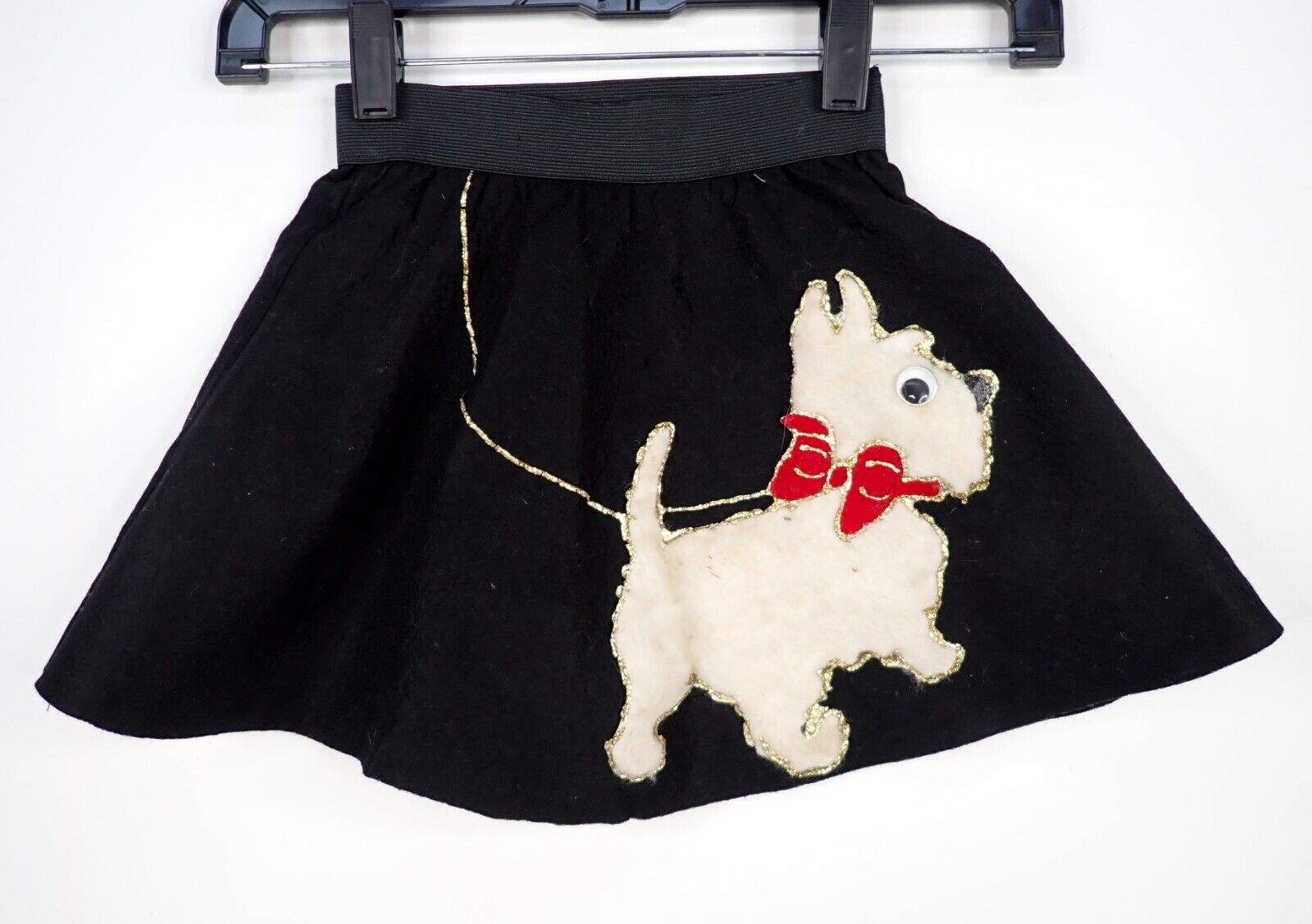 Vintage Handmade Girls Poodle Skirt Black 12-24M 2T Felt Dog 50s Style Elastic
