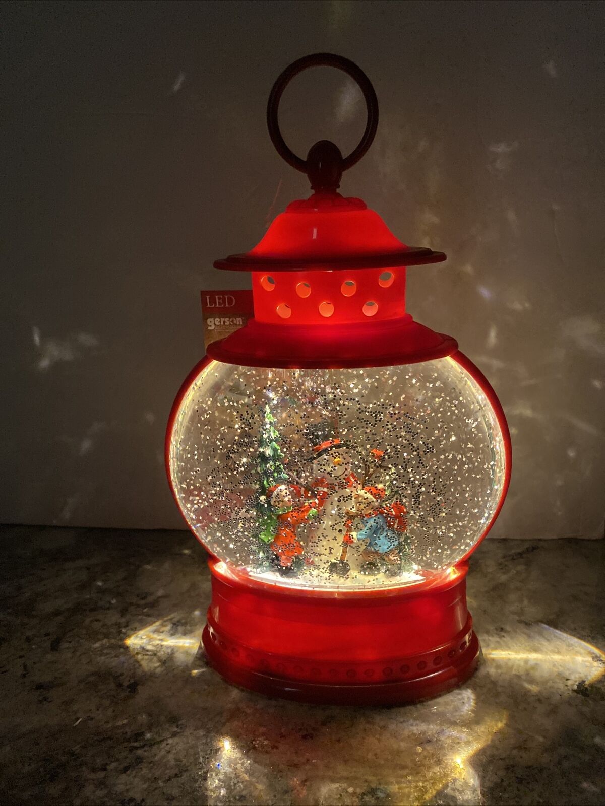 Christmas Snow Globe Water SWIRLING Lighted 11” (JJB1) Kids Building Snowman