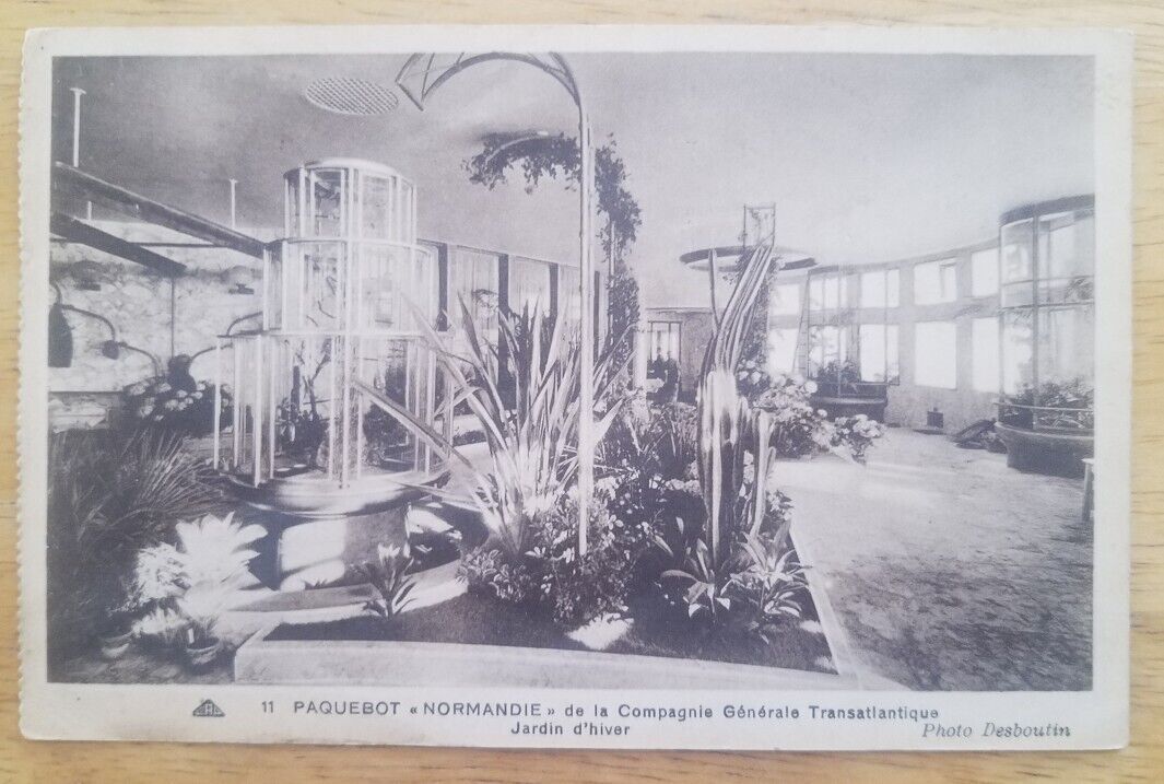 NORMANDIE (French) pc. Interior photo card of The Winter Garden.