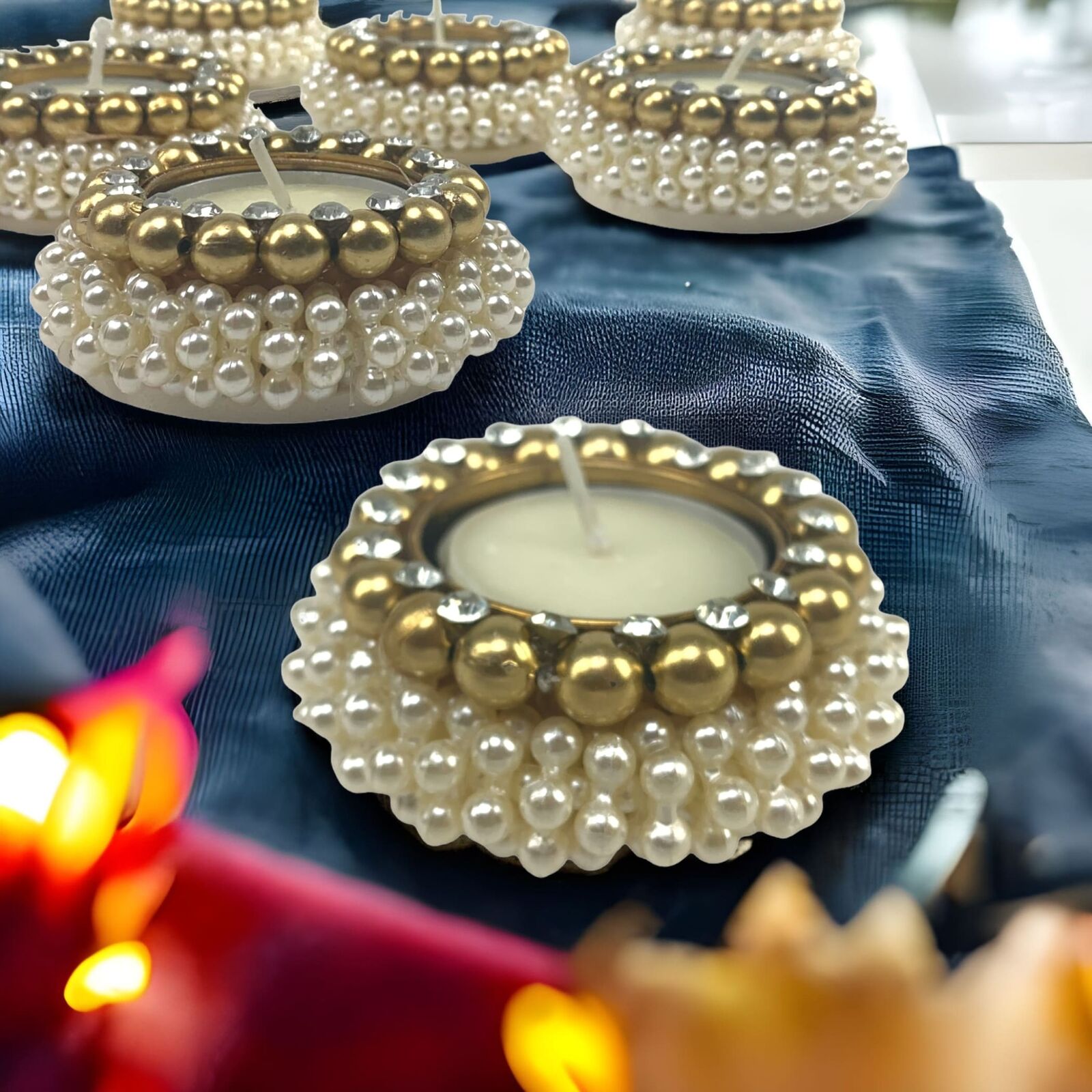 Bulk Pearl Tealight Candle Holders, Diwali Decorations, Boho Decor, Tea Lights H