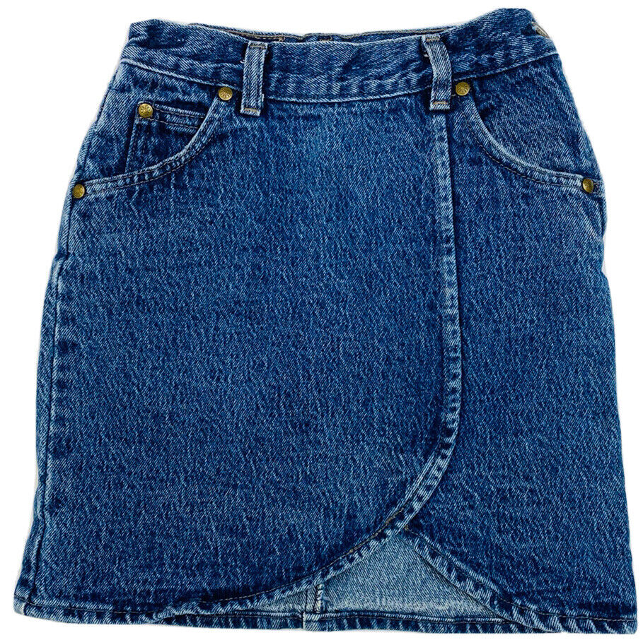Vintage 80's Levis Girls Blue Denim Side Button Skirt - Size 7 - W 21