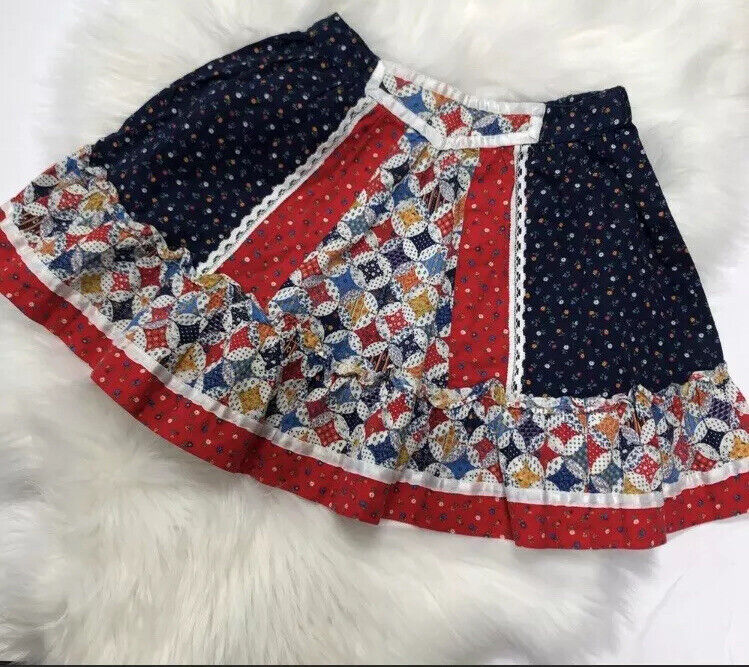 VTG 80s Girls Skirt Holly Hobby Calico Lace Size 6X Cottagecore