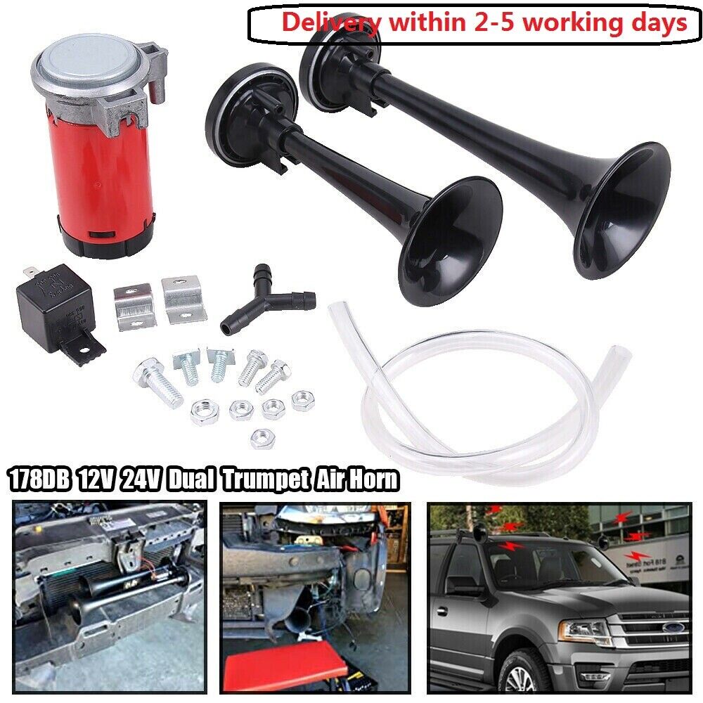 Super Loud 150/178DB Car Truck Train Boat Dual Trumpet Air Horn Compressor 12V