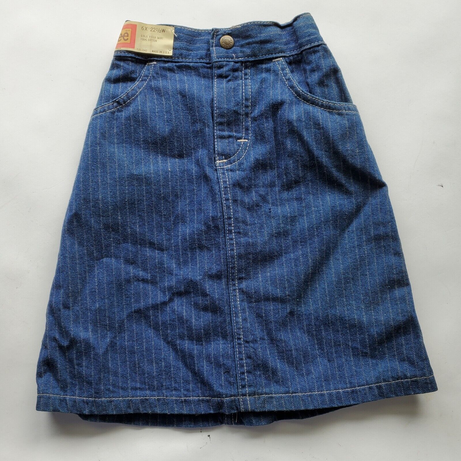 Lee Deadstock USA Made Pin Stripe Vintage Girls 6 X Rider Skirt Denim Jean 80s