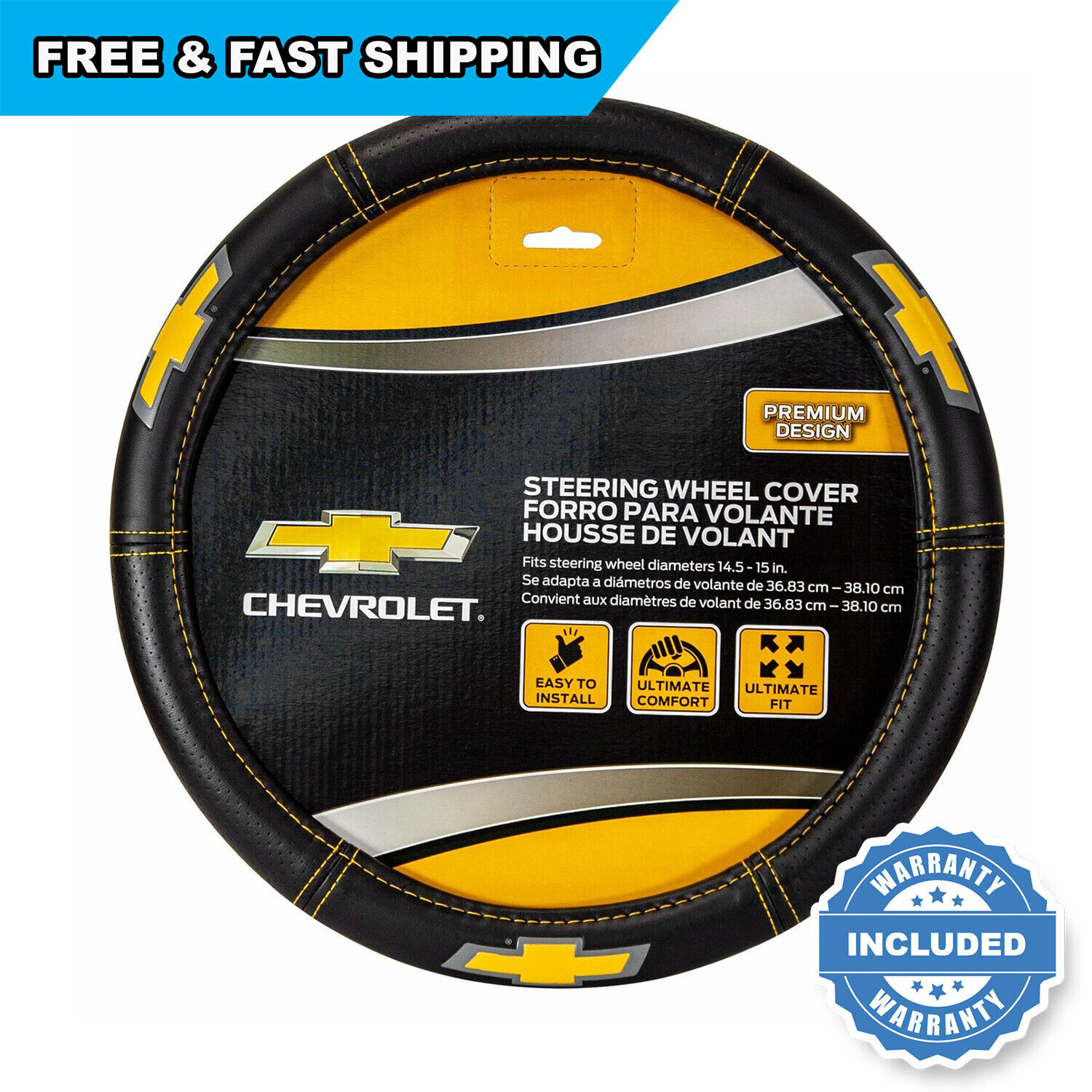 Chevrolet Bowtie Premium Speed Grip Car SUV Truck Steering Wheel Cover New