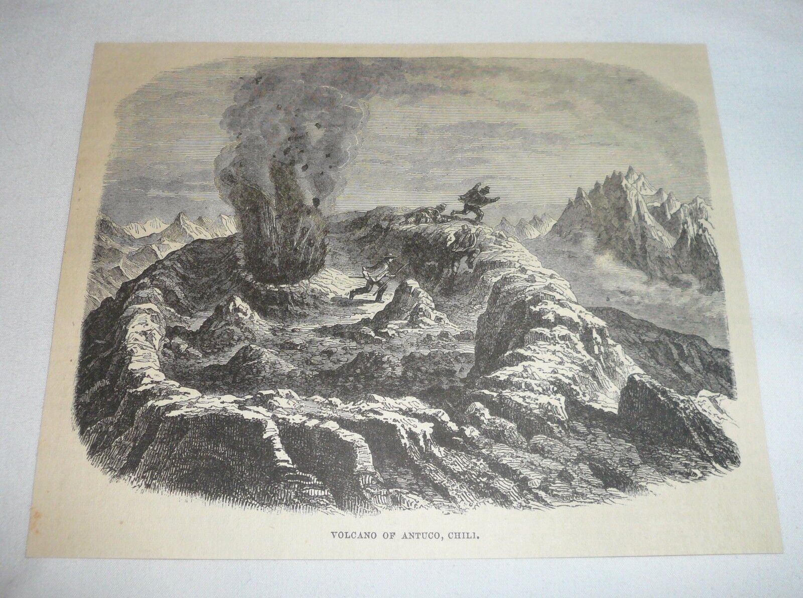 1877 magazine engraving ~ VOLCANO OF ANTUCO, Chile