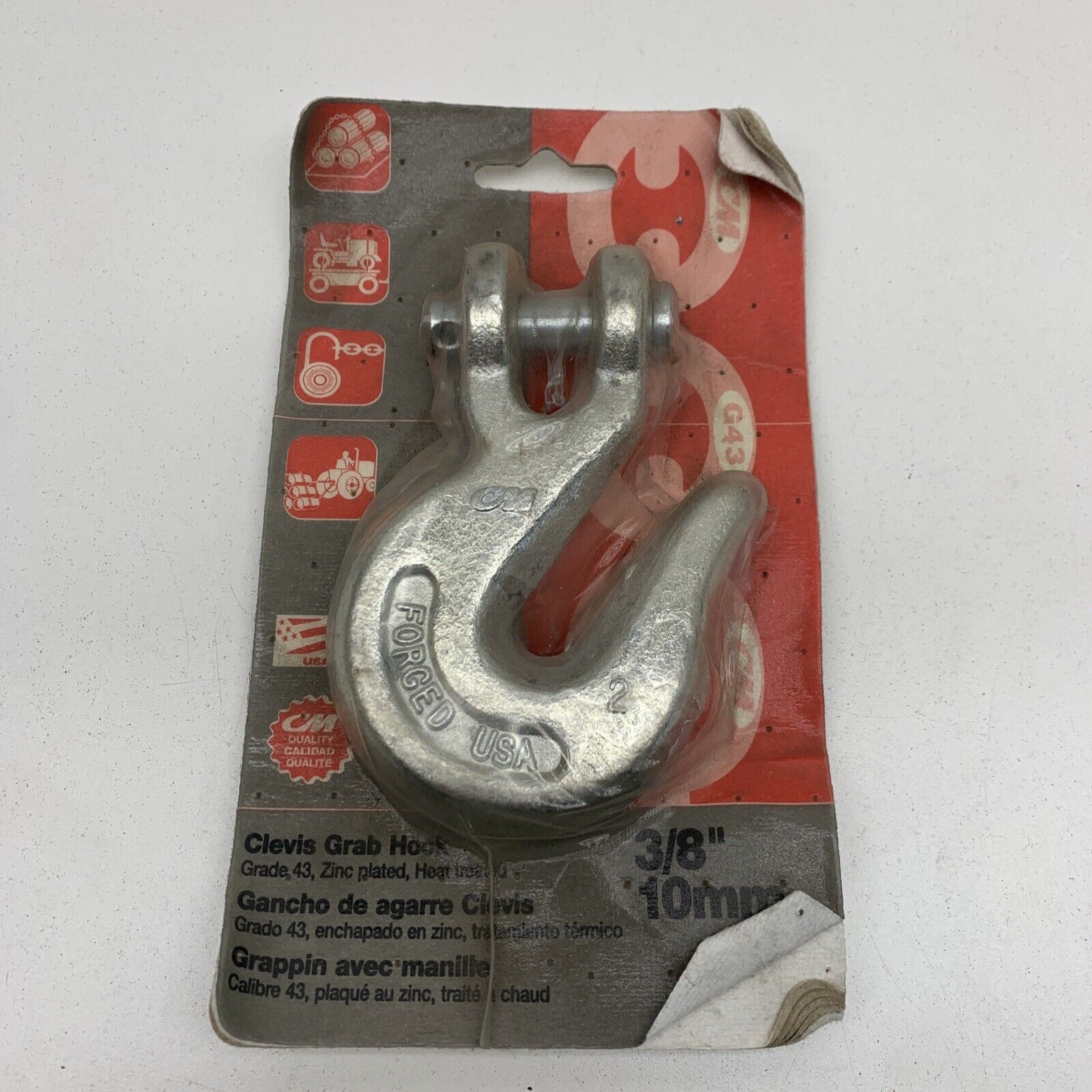 (2-Pack) CM 3X692 Zinc Plated Clevis Grab Hook 3/8