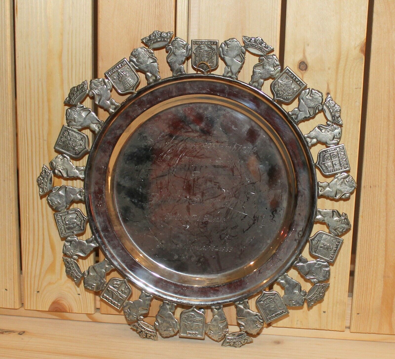 1989 Columbia souvenir silver plated wall hanging plate