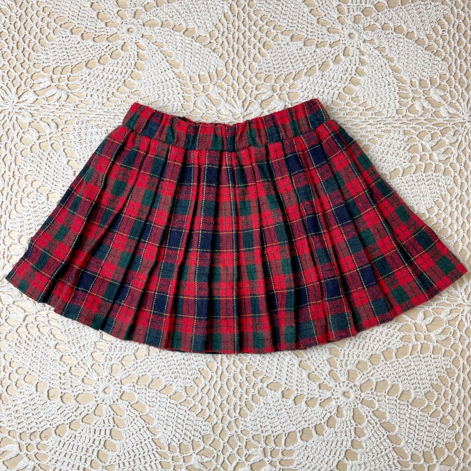 Vintage 1980s Palmetto's Girls 4 Years Red Pleated Plaid Skirt