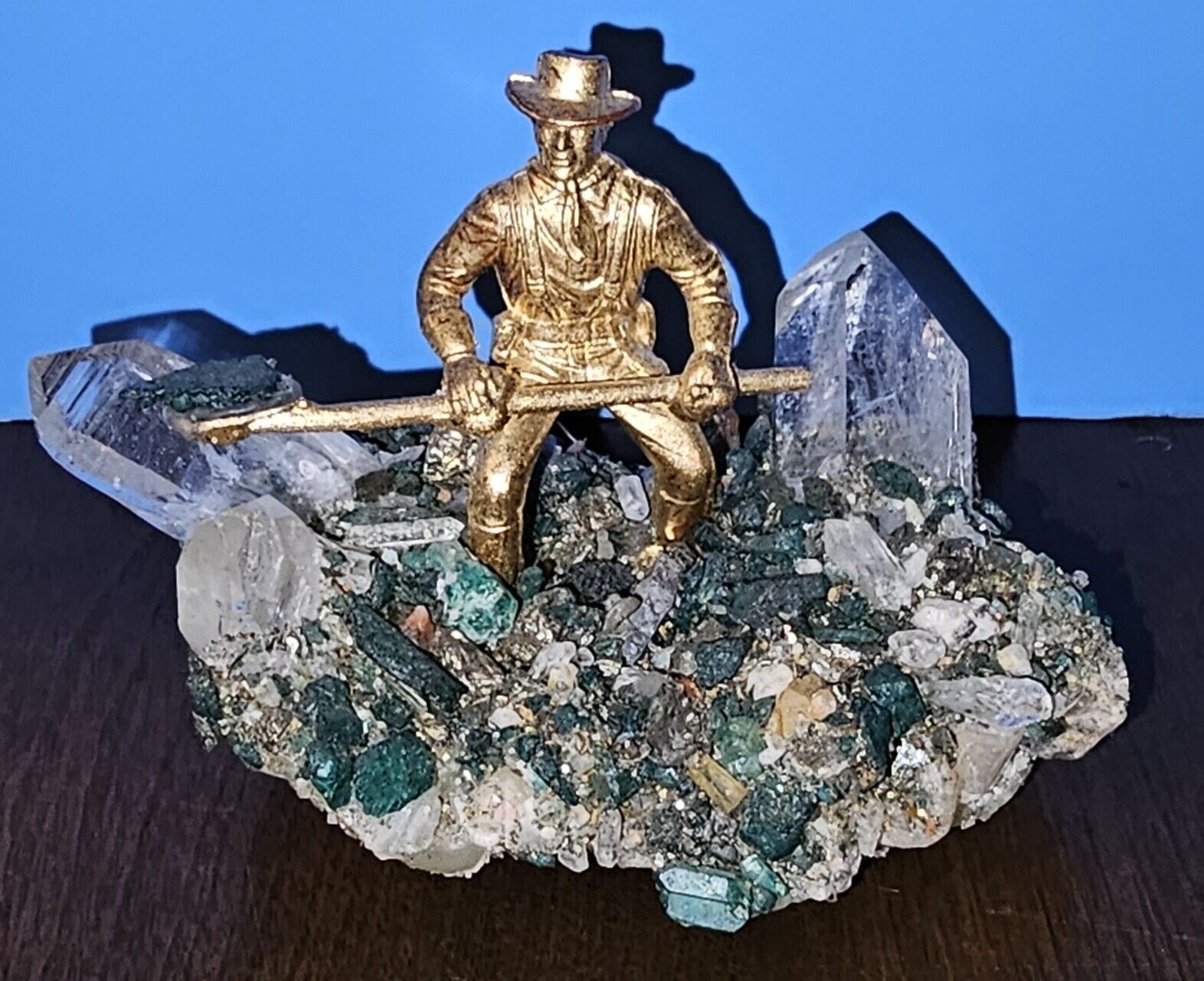 COLUMBIAN EMERALD MINER  Figure with real crystals and pyrite.
