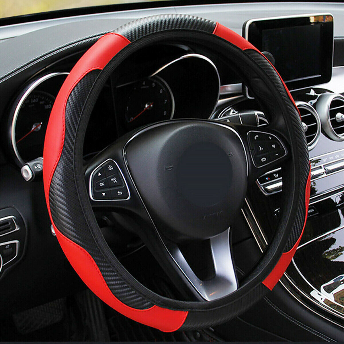 Car Accessories Steering Wheel Cover Black Leather Anti-slip 15''/38cm Universal