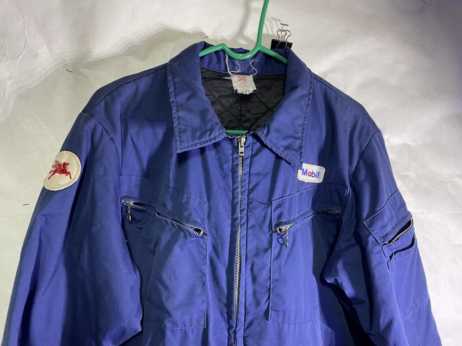 Vintage 50s-60s Quilted Blue Gas Station Attendant Coveralls Mobil Pegasus Patch