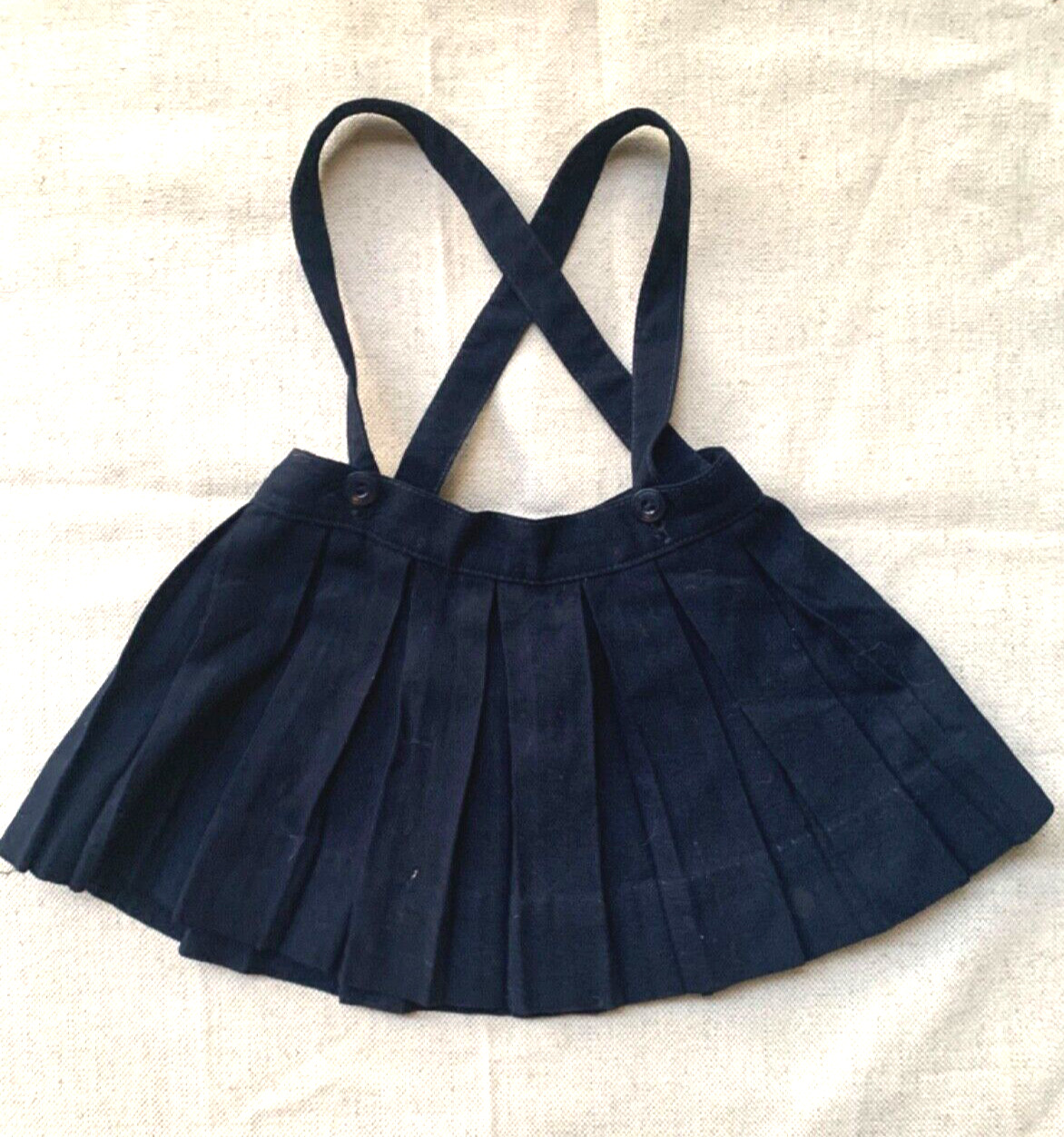 Child’s vintage navy blue pleated wool skirt with suspenders-3/4T*