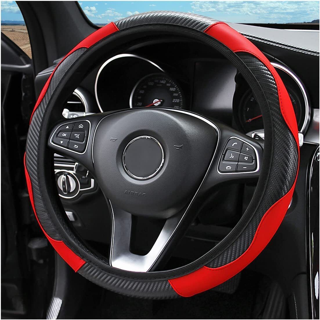 Car Accessories Steering Wheel Cover Black Leather Anti-Slip 15''/38cm Universal
