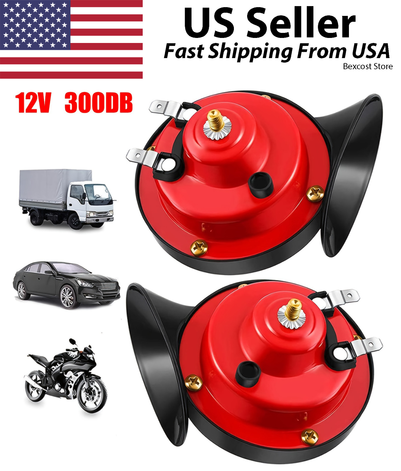 2PC 12V 300DB Super Loud Train Air Horn Waterproof Motorcycle Car Truck SUV Boat