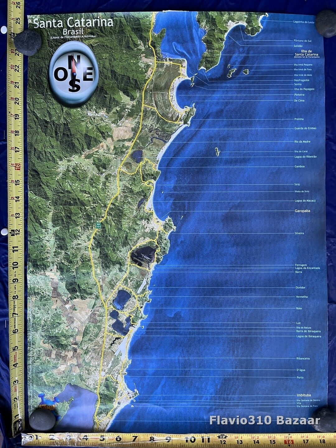SANTA CATARINA BRAZIL Brasil Surfing Spots Map Poster 25x18 inches