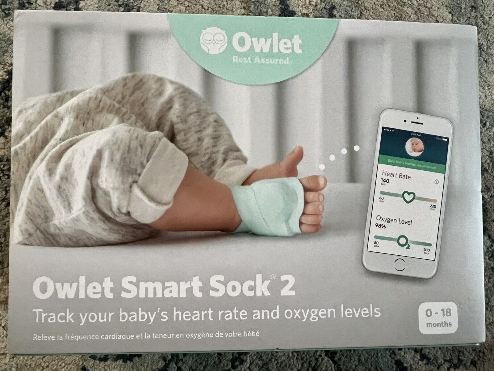 Owlet Smart Sock 2 Baby Monitor Heart Rate & Oxygen Levels 0-18 Months Complete