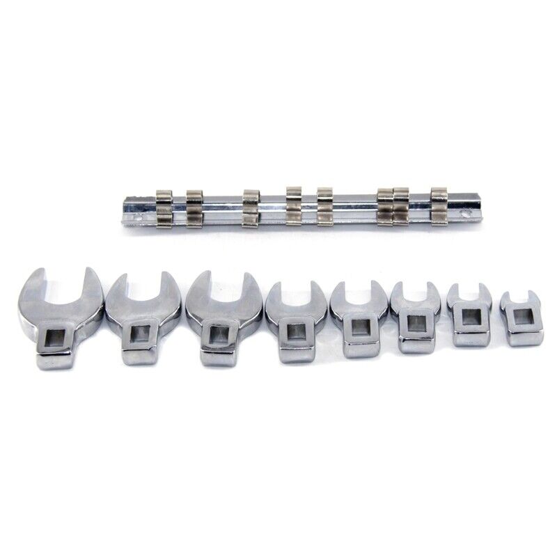 3/8” SAE Crowfoot Wrench Set Fully Polished with Storage Rail 8 Pcs