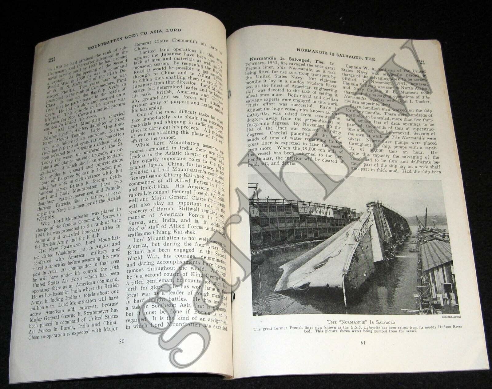 SS NORMANDIE SALVAGED 1943 REPORT + KISKA ABANDONED + HOLLYWOOD SELLS WAR BONDS