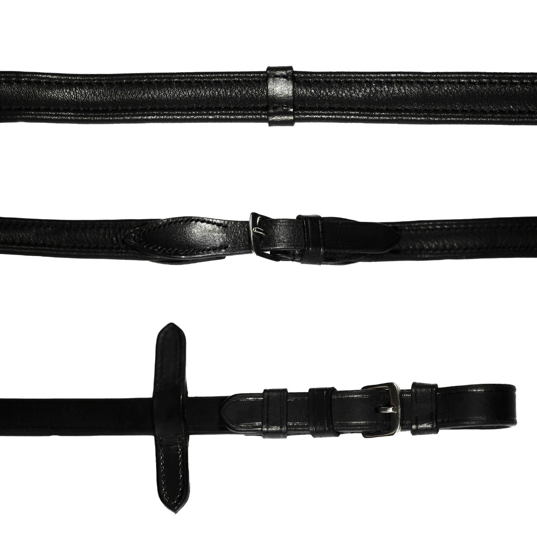 Padded nappa leather reins (flat) - black & brown (silver fittings)