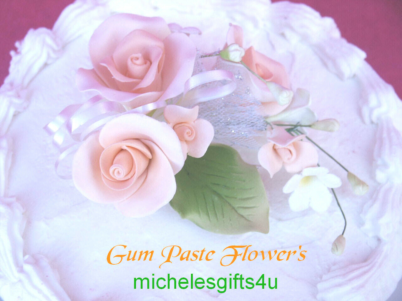FREE SHIPPING Gum Paste Peach Roses Sugar Cake Decorating Flowers