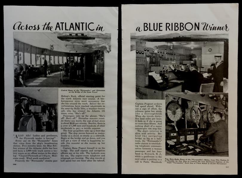 SS Normandie Ocean Liner 1935 *Blue Ribbon Winner* Control & Bridge pictorial