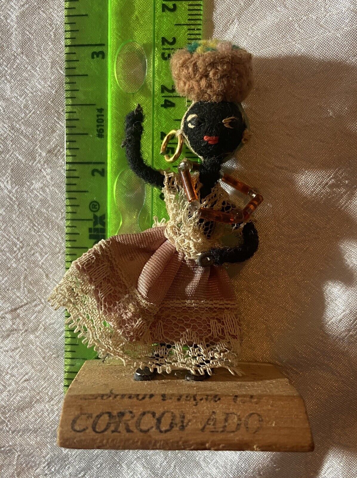 Vintage Souvenir Doll Figure Woman Head Carrying Basket Corcovado Costa Rica