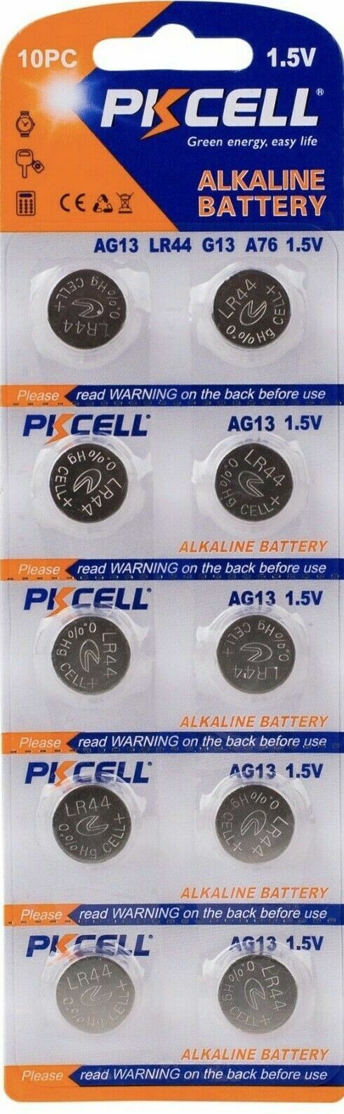10 PKCELL LR44 AG13 A76 L1154 G13 357 SR44W 1.5V Alkaline Button Cell Battery