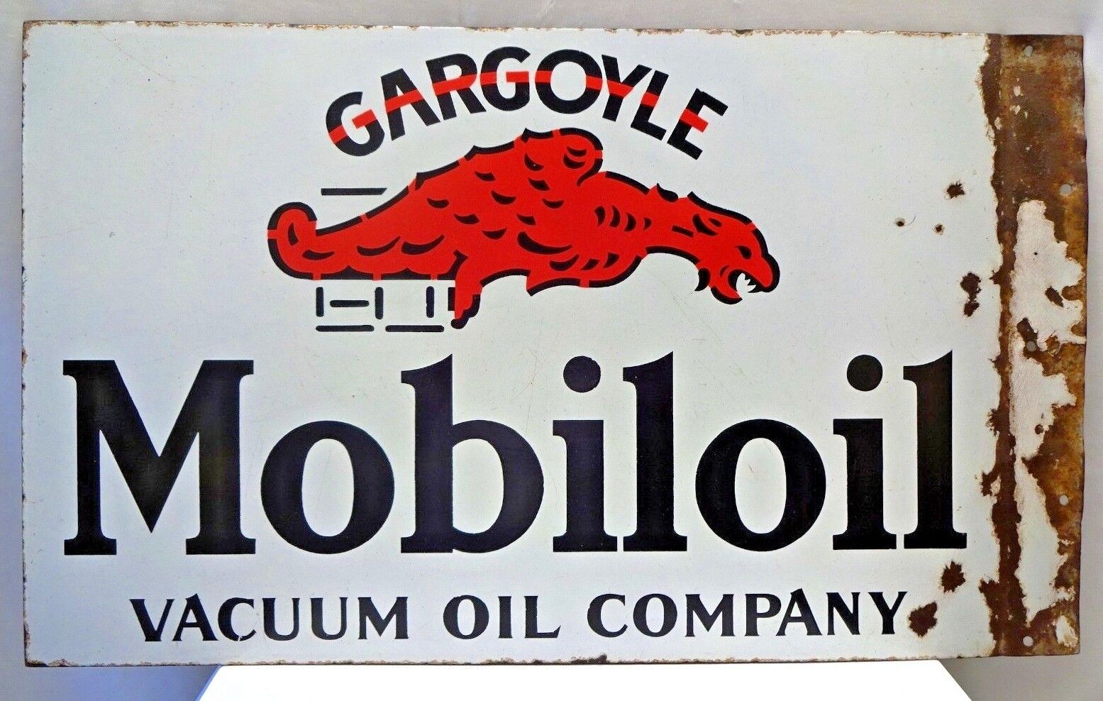 Mobiloil Vacuum Oil Company Vintage Porcelain Enamel Sign Gargoyle Double Sided