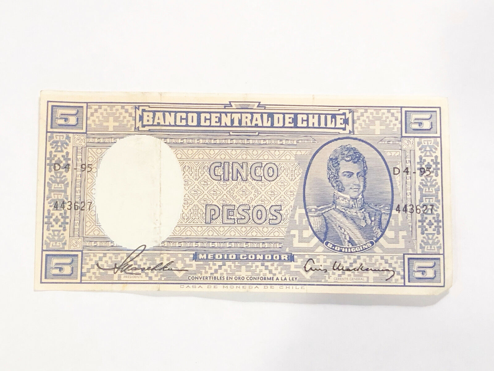 VINTAGE BANCO CENTRAL DE CHILE - CINCO PESOS PAPER CURRENCY