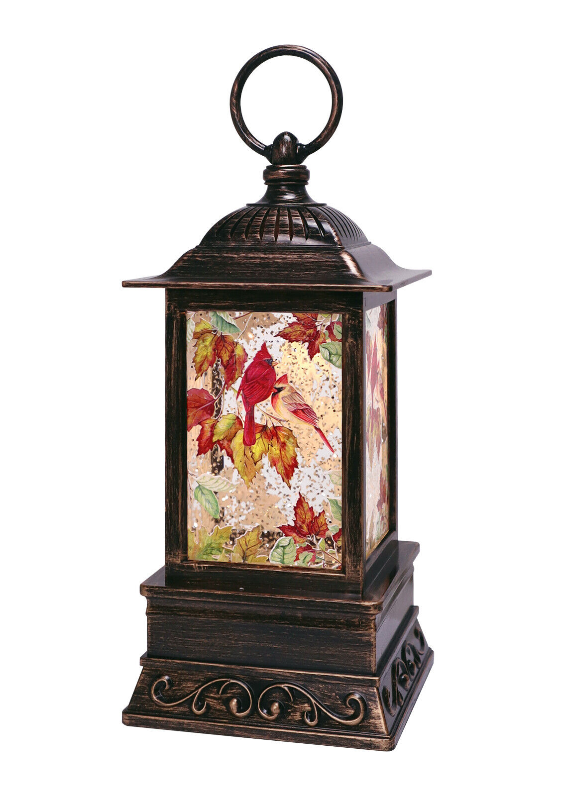 Cardinal Couple Fall Sublimation Lighted Glitter Water Globe Lantern B/O 73507