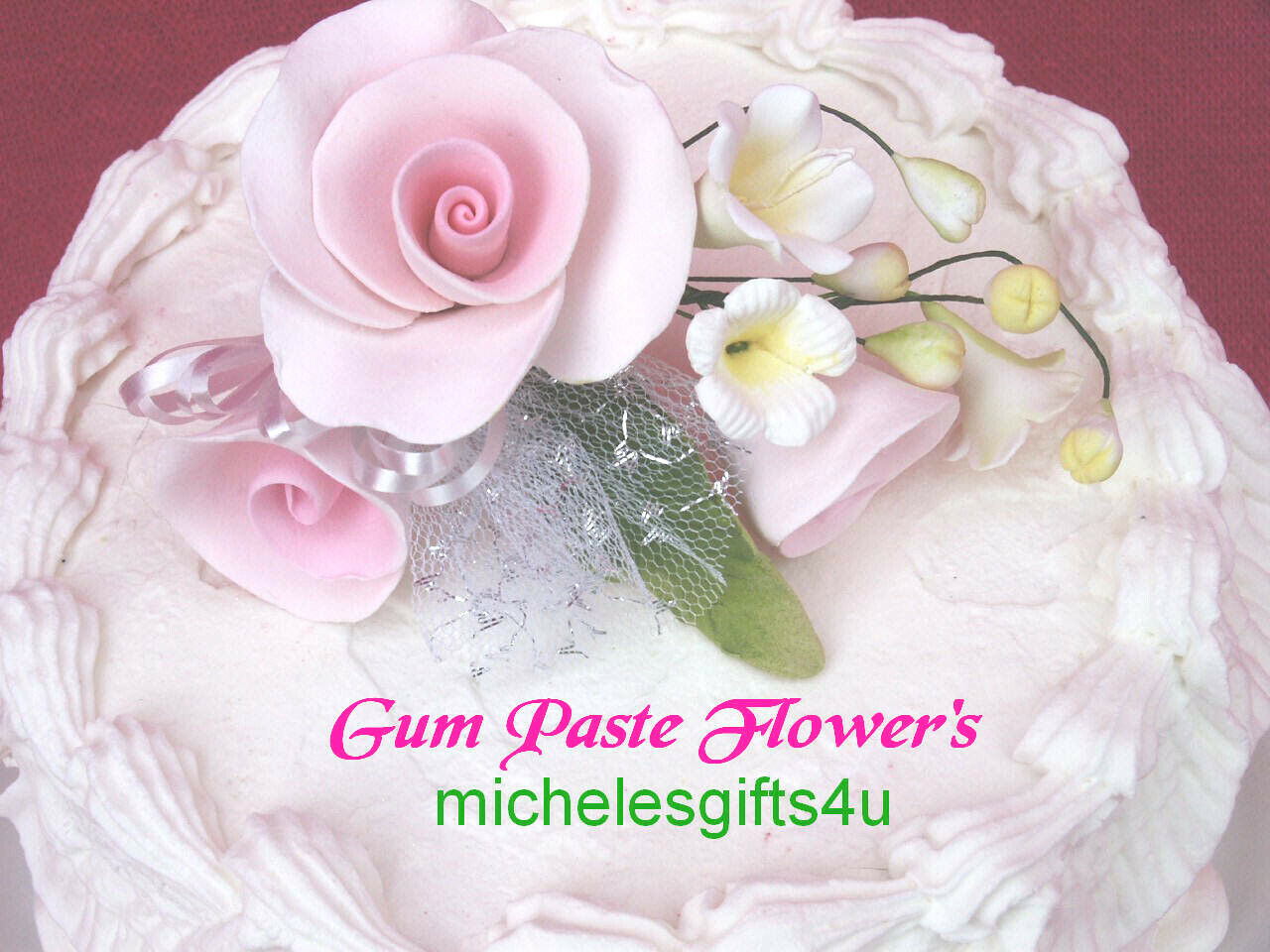 FREE SHIPPING Sugar Gum Paste Pink Roses Cake Decorating Flowers