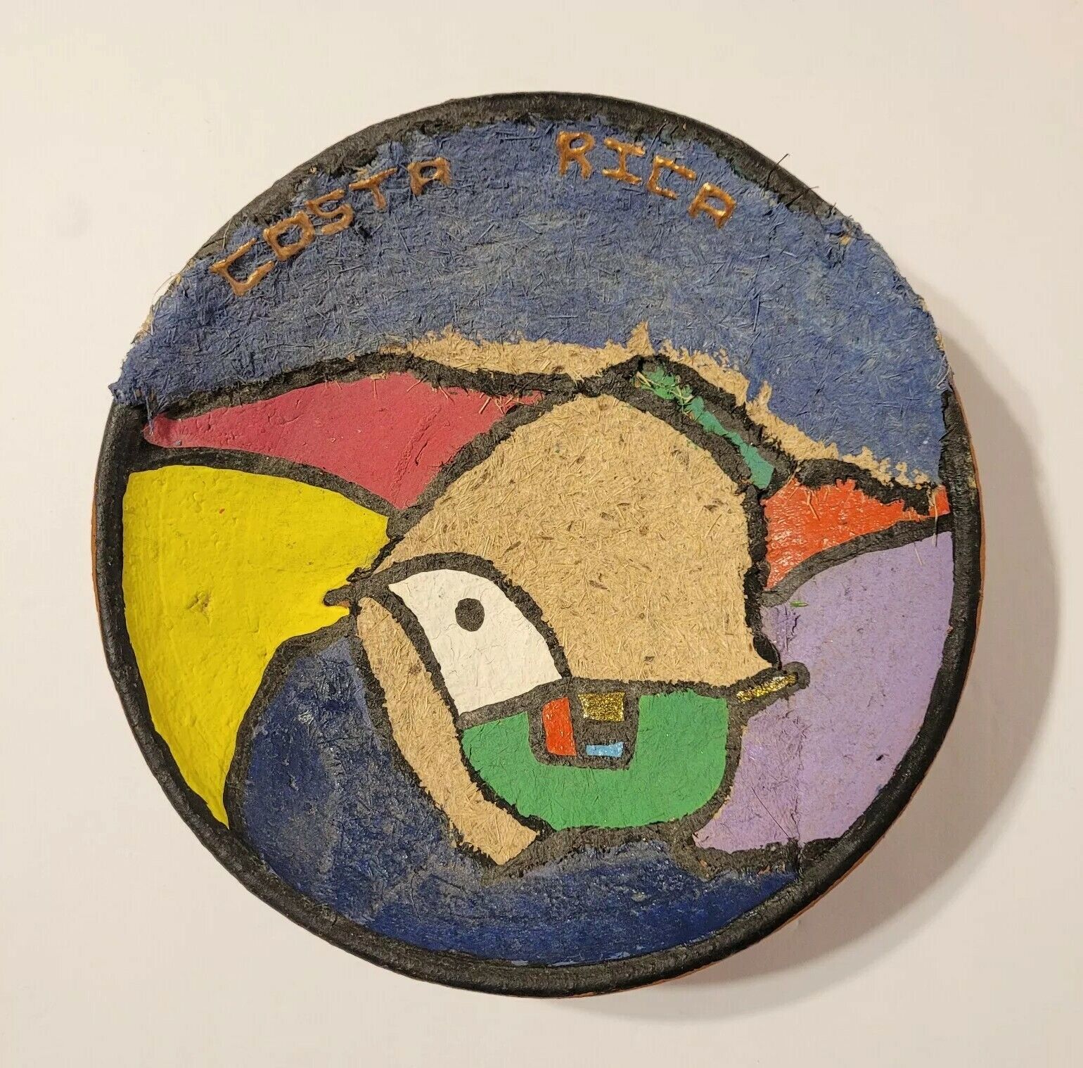 Vintage 1995 Handmade Painted Paper Mache Terracotta Costa Rica Souvenir Plate