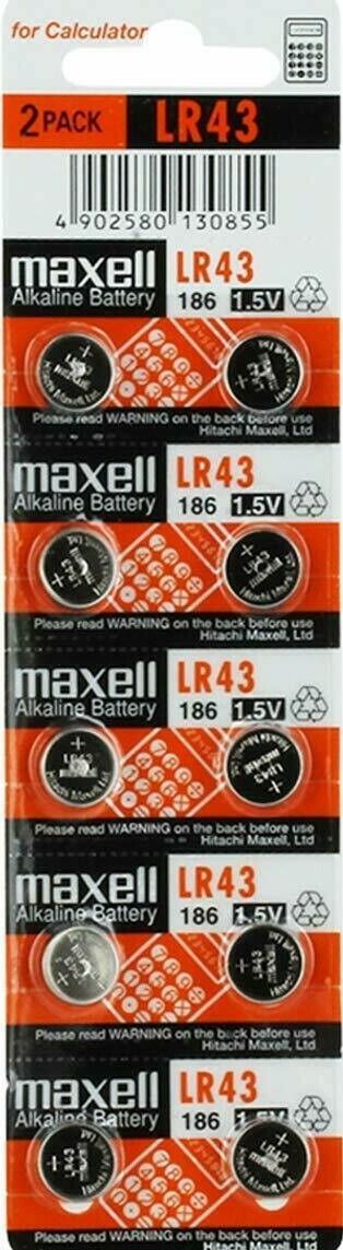 LR43 Maxell (10 piece) LR43 MAXELL LR1154 AG12 186 New Alkaline Battery