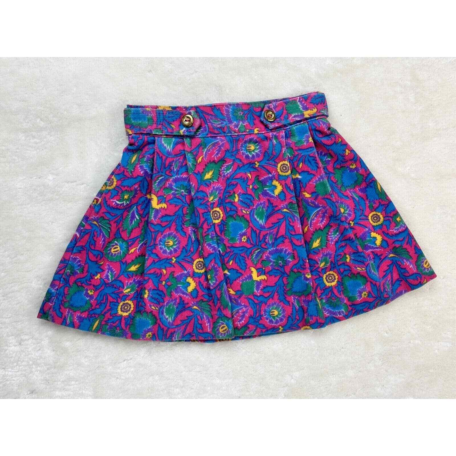 Vintage 80s Health-tex Floral Print Corduroy Skirt Girls Sz 4