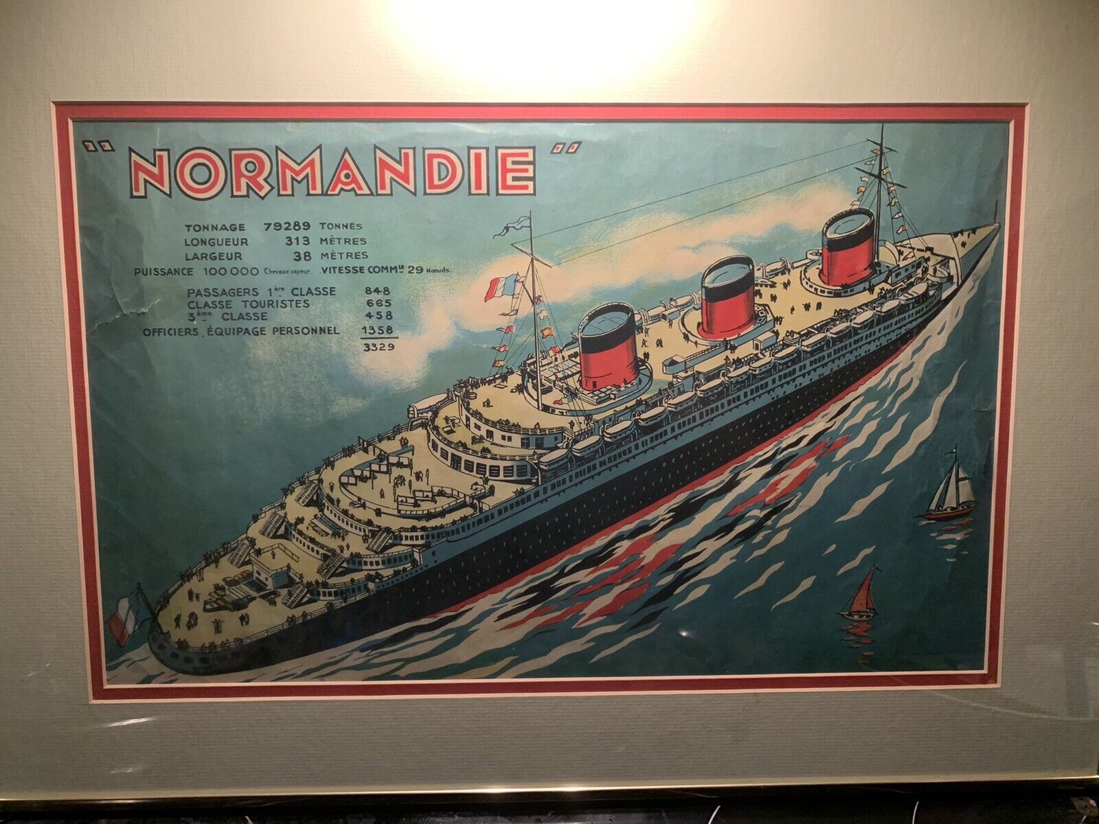 SS Normandie-original 1930’s framed Lithograph-French Line issued⚓️