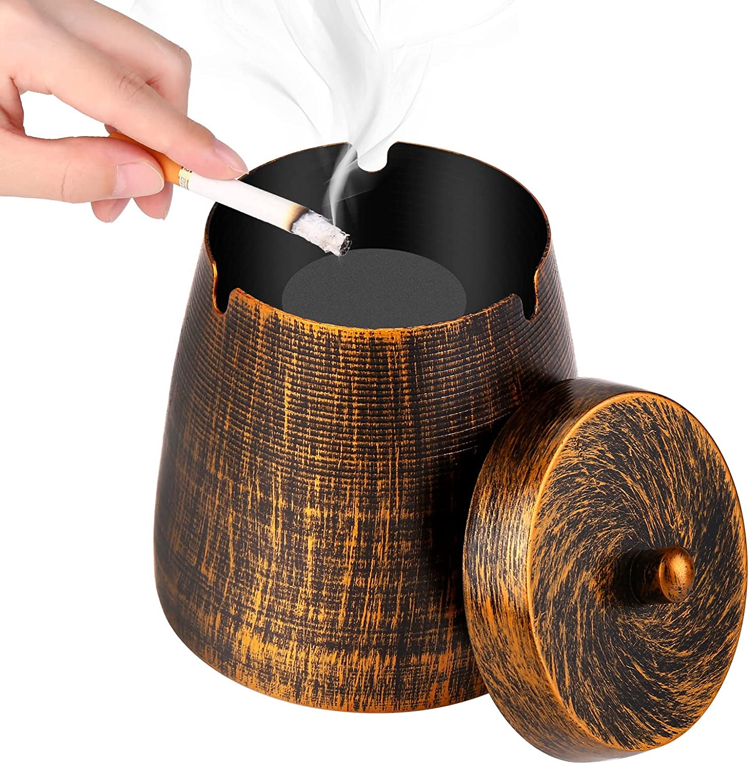 WUSIFIE Ashtray With Lid For Â Iron Outdoor Ash Tray Sets, Standing Ashtrays Â