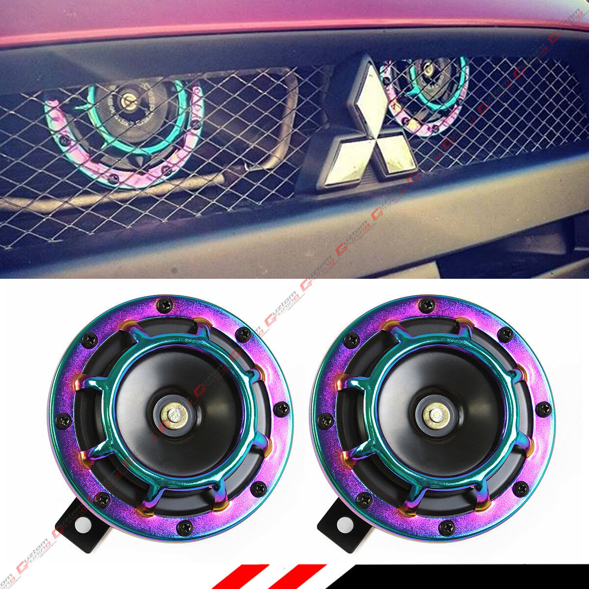 JDM NEO CHROME 12V ELECTRIC COMPACT BLAST LOUD HI-LOW GRILL MOUNT HORN A PAIR