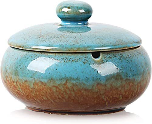 Ronxs Ashtray Outdoor Ash Tray For Patio With Lid Windproof / Handmade_Blue