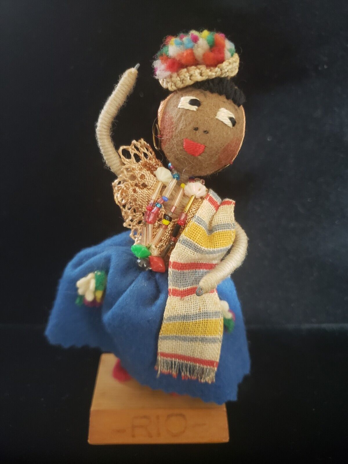 Vintage Brazil Cloth Wire Doll Handmade Rio De Janeiro Zitrin Curiosidades Label