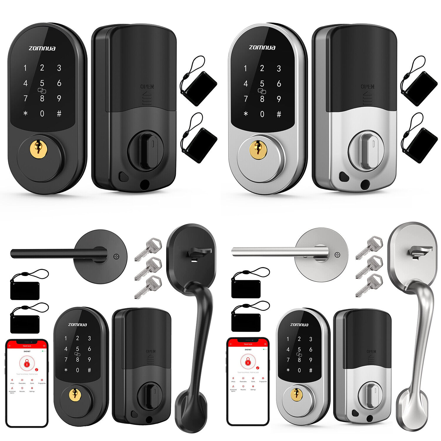 ZOMNUA Keyless Entry Front Door Lock with Handle Smart Keypad Deadbolt Phone APP
